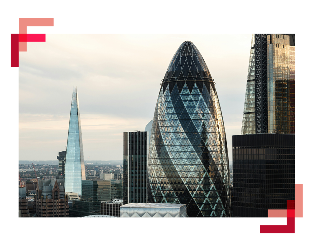 An image of the skyscrapers in London city centre